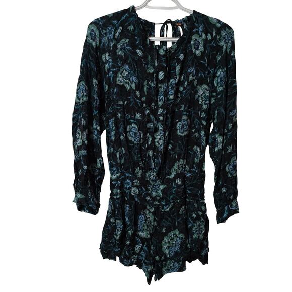 Free People Dance Til' Dawn Green Black Floral Romper Size Small - Picture 3 of 7